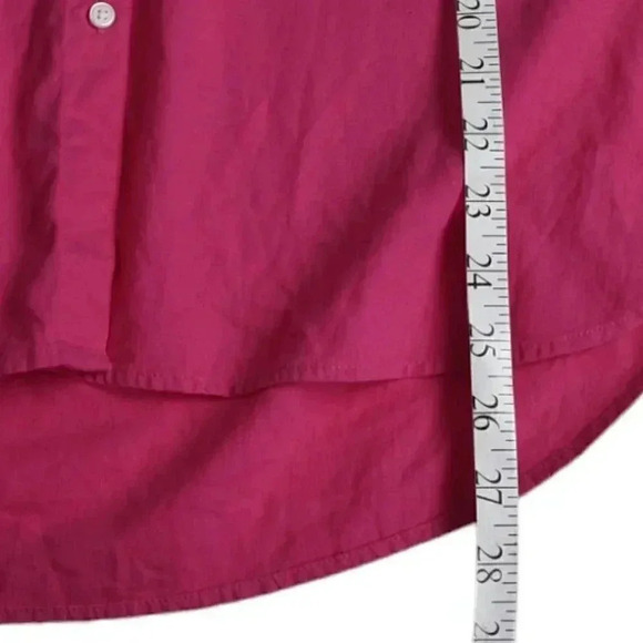 LOFT Linen Blend  Button Down Blouse Barbiecore Long Sleeve Size Large - Picture 9 of 11